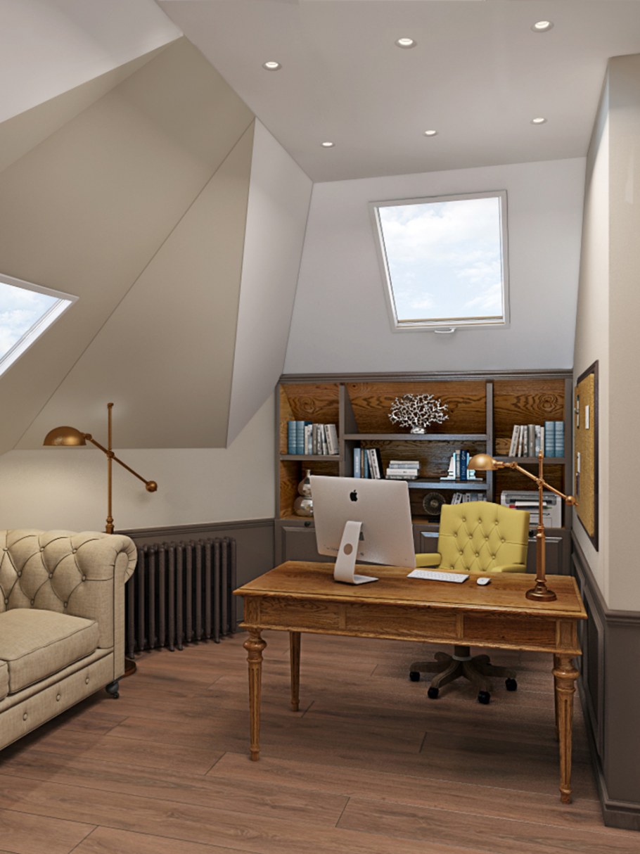 Интерьер кабинета на мансарде