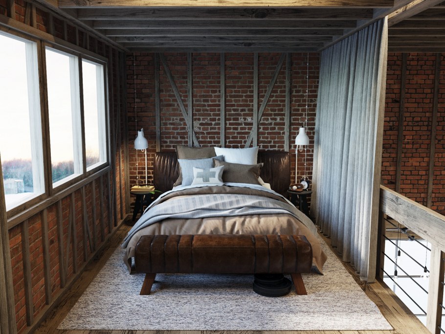 Фасад в стиле Индастриал спальня