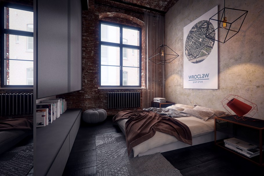 Спальня в стиле лофт 12 кв м