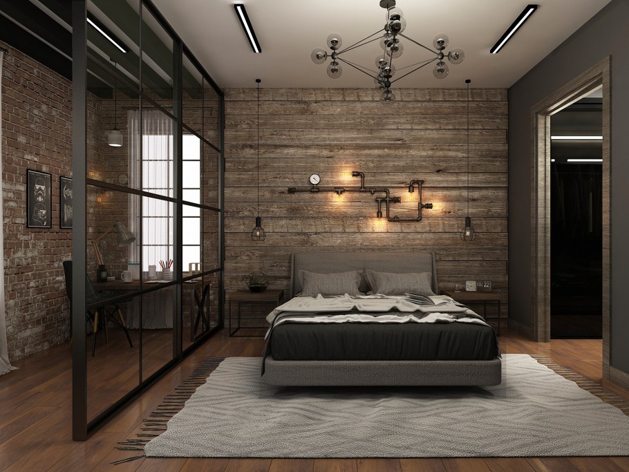 Спальня в стиле лофт индустриал