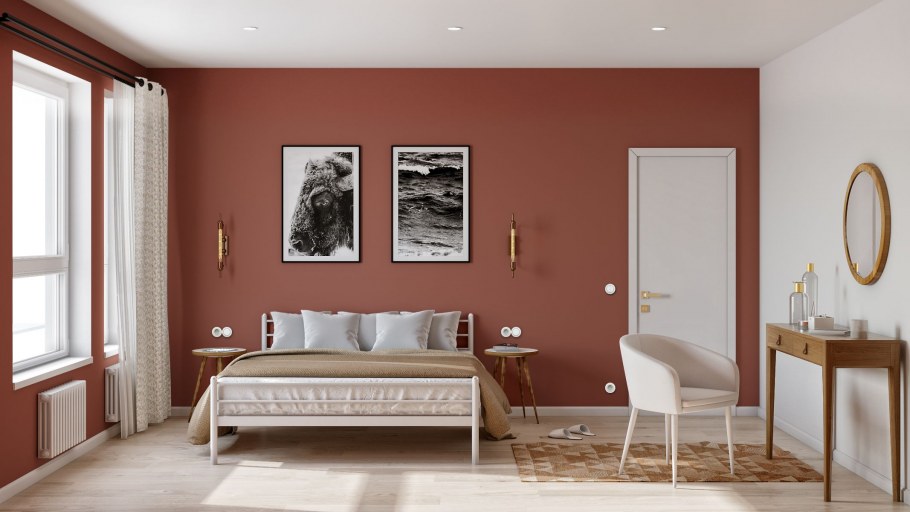 Коричневые стены в спальне