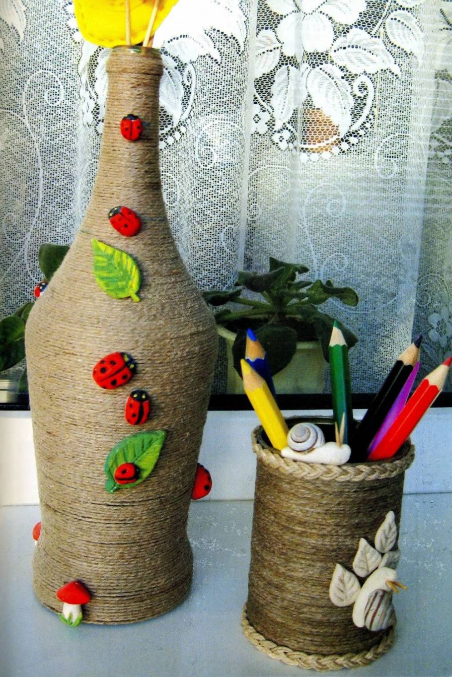 Декоративные вазы из шпагата