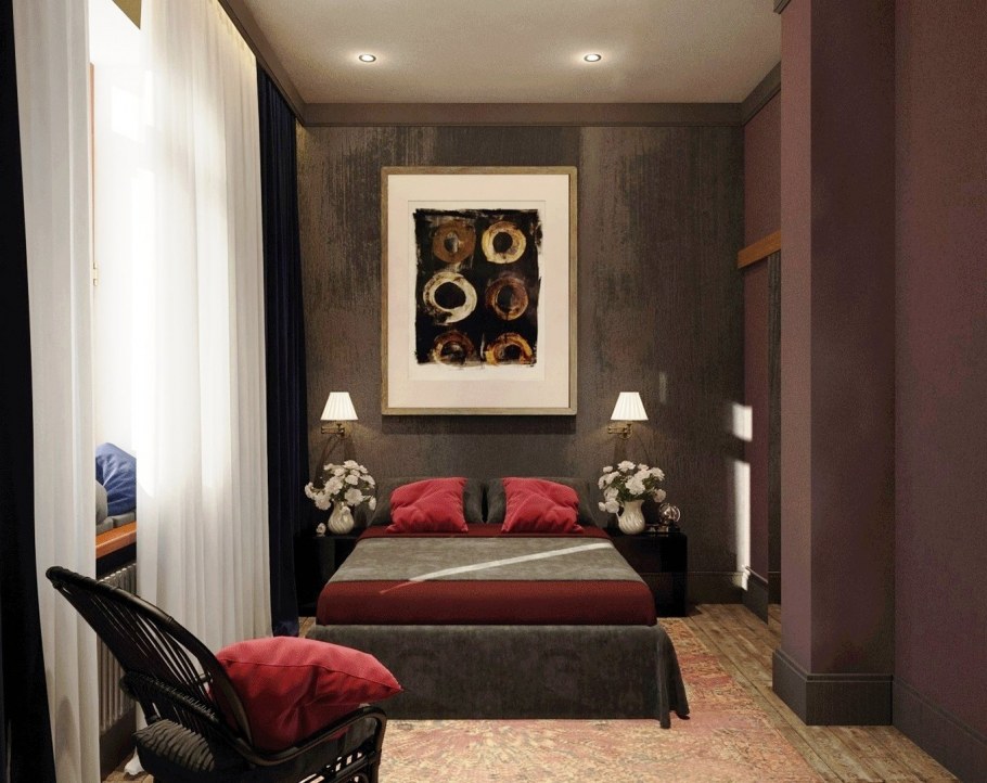 Узкая спальня 7 кв м