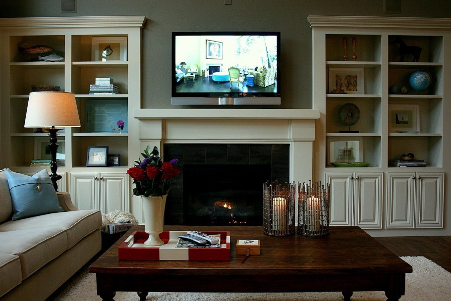 Стеллаж с камином и телевизором