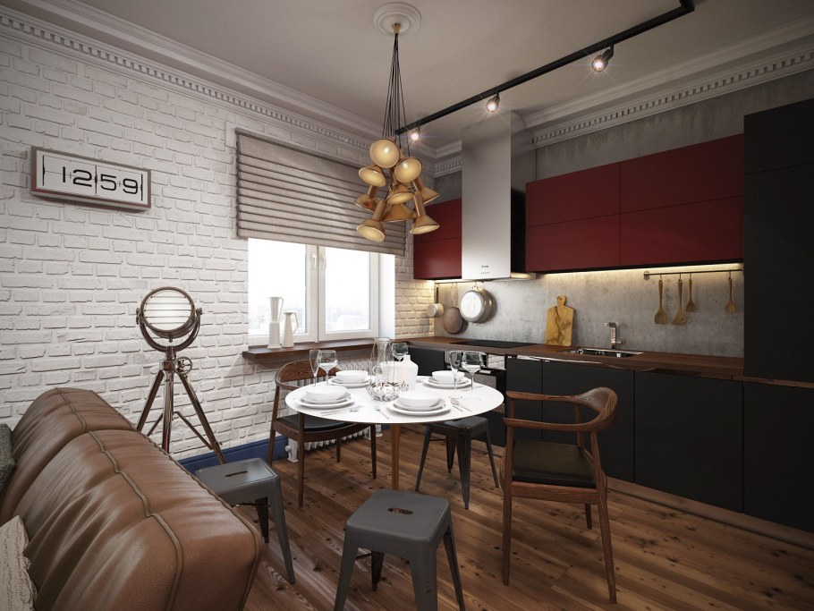 Столовая-гостиная лофт лофт