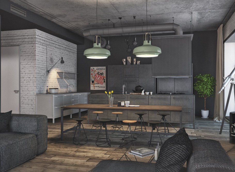 Столовая-гостиная лофт лофт