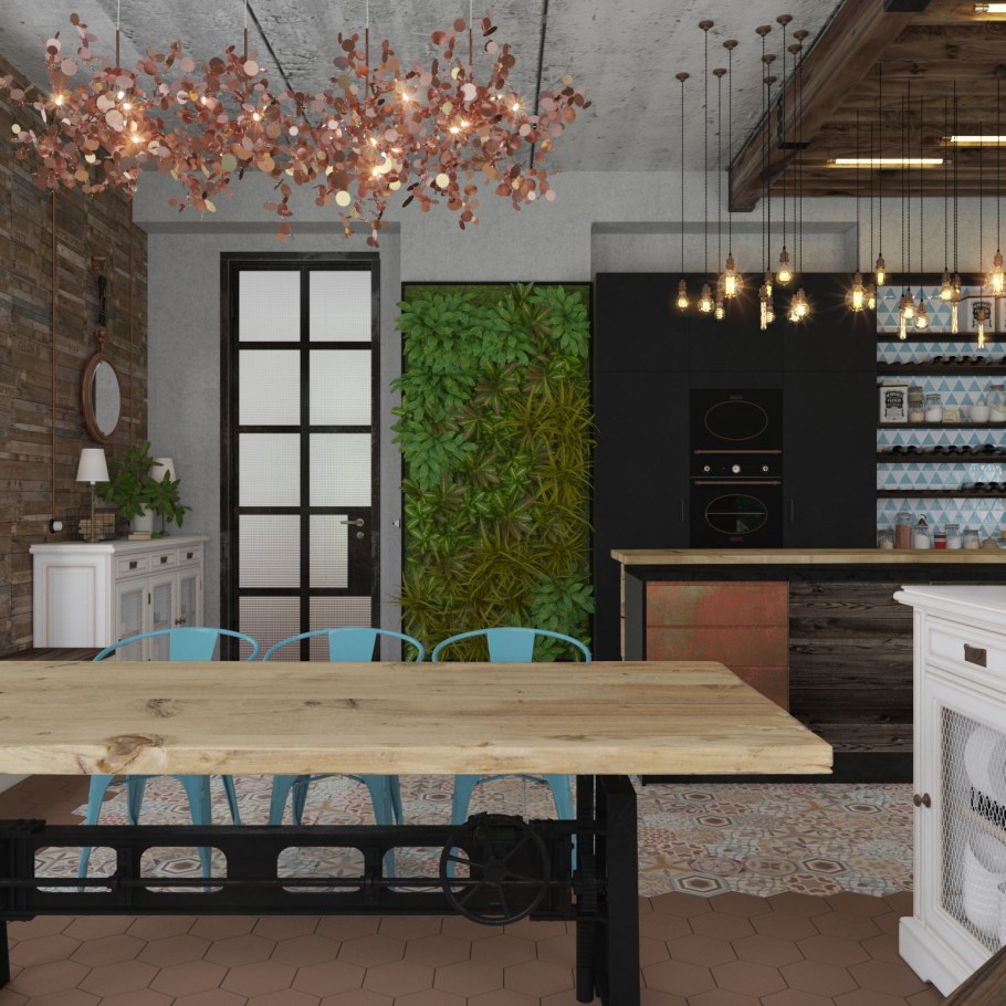 Кухня-столовая в стиле Шале