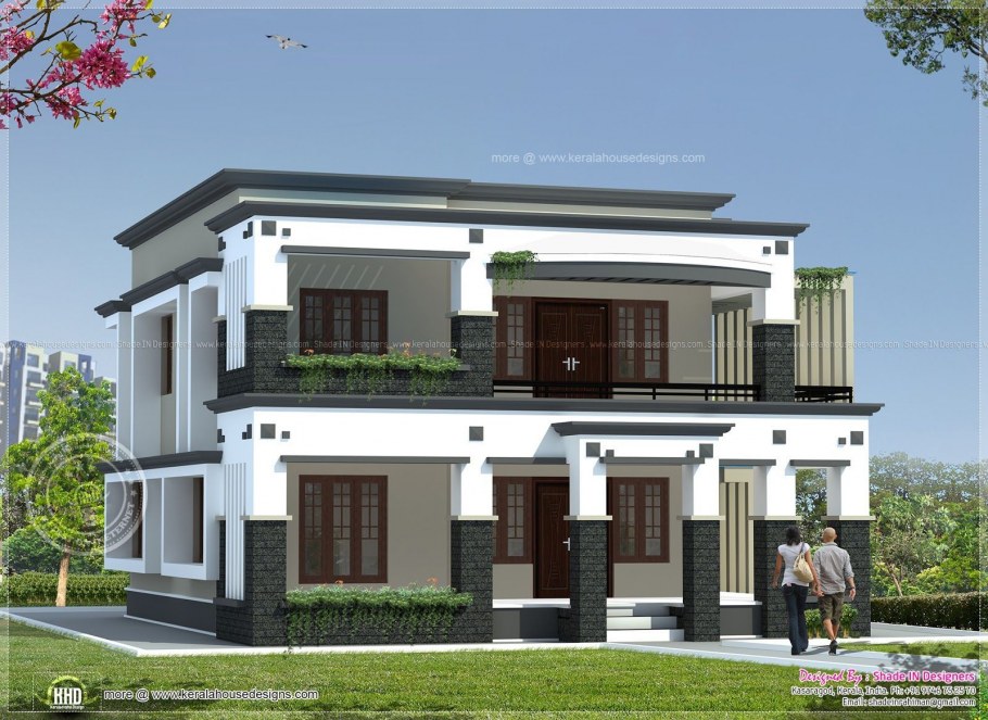 Дом с плоской крышей в классическом стиле