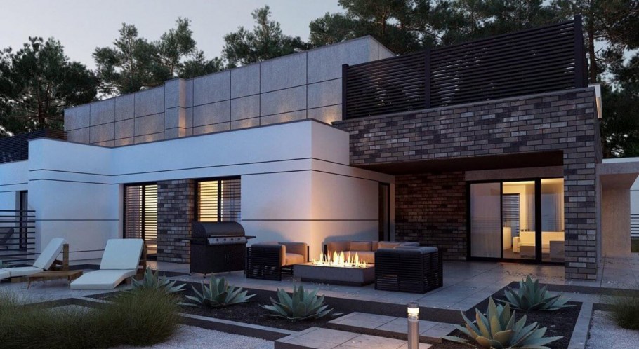 Стильный двухэтажный дом с плоской крышей