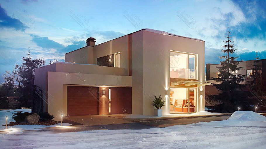 Трехэтажный дом с плоской крышей в классическом стиле