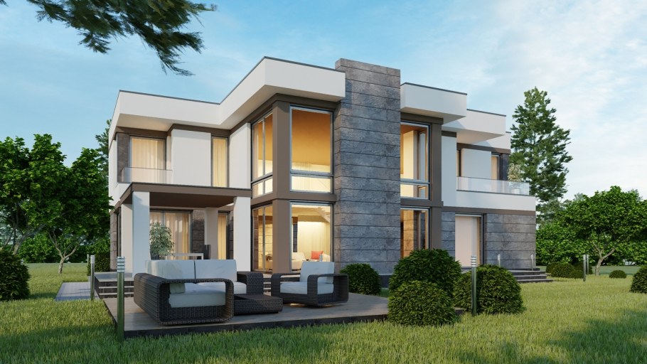 Многоуровневый дом с плоской крышей