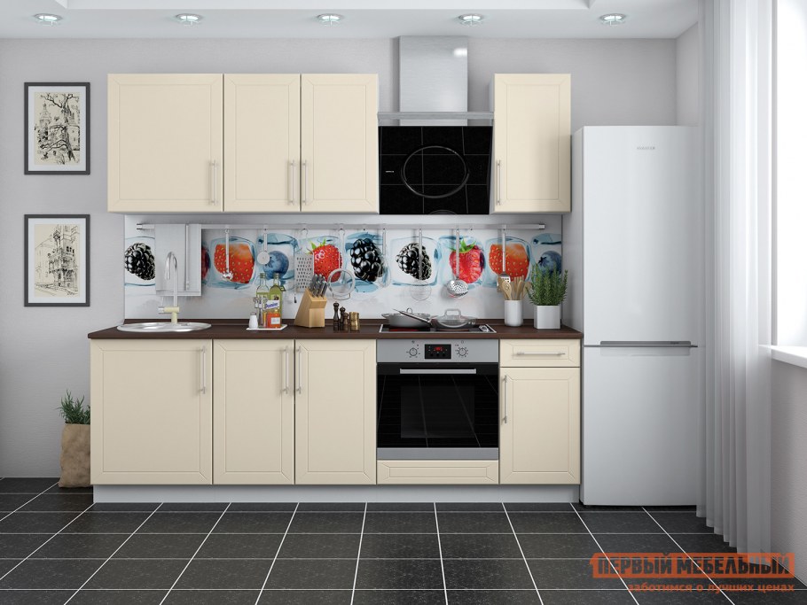 Бежевые обои на кухне