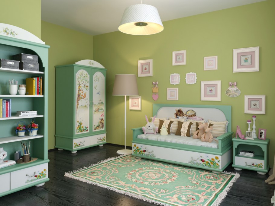 Зеленая спальня в стиле экостиль