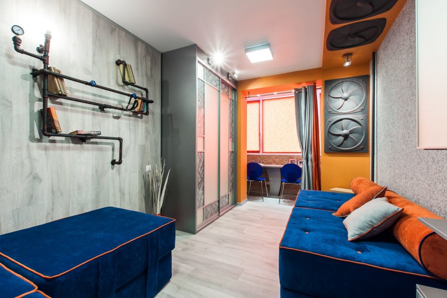 Комната в стиле лофт для подростка 12кв м с балконом