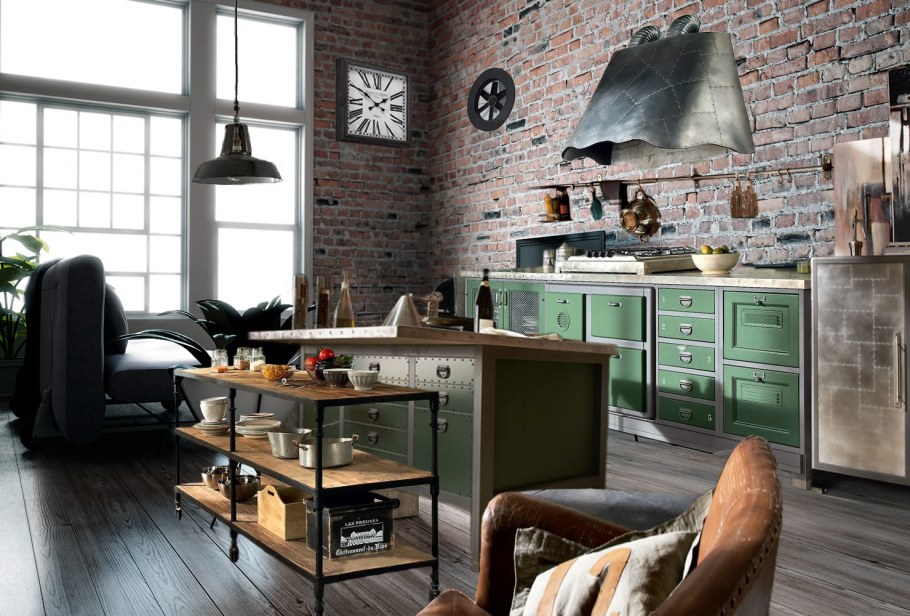 Витрины лофт в интерьере кухни