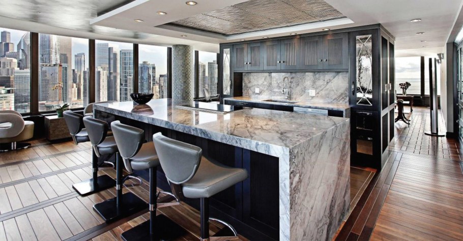 Мрамор в интерьере кухни