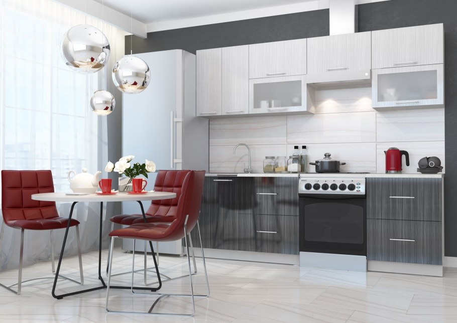 Кухня "олива" страйп серый / страйп черный