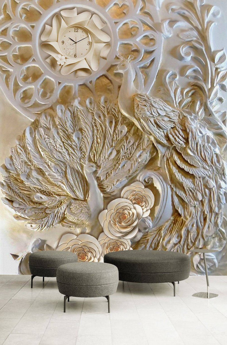 Павлин лепнина барельеф