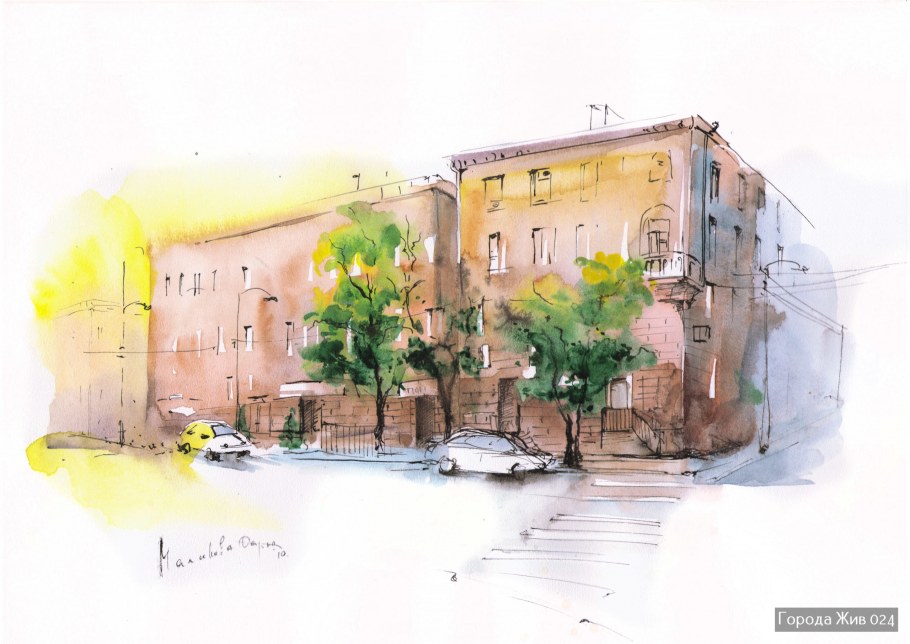 Здания акварелью