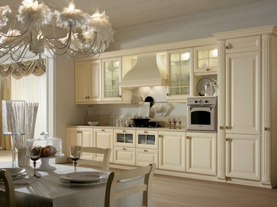 Кухня в стиле Прованс бежевая с патиной