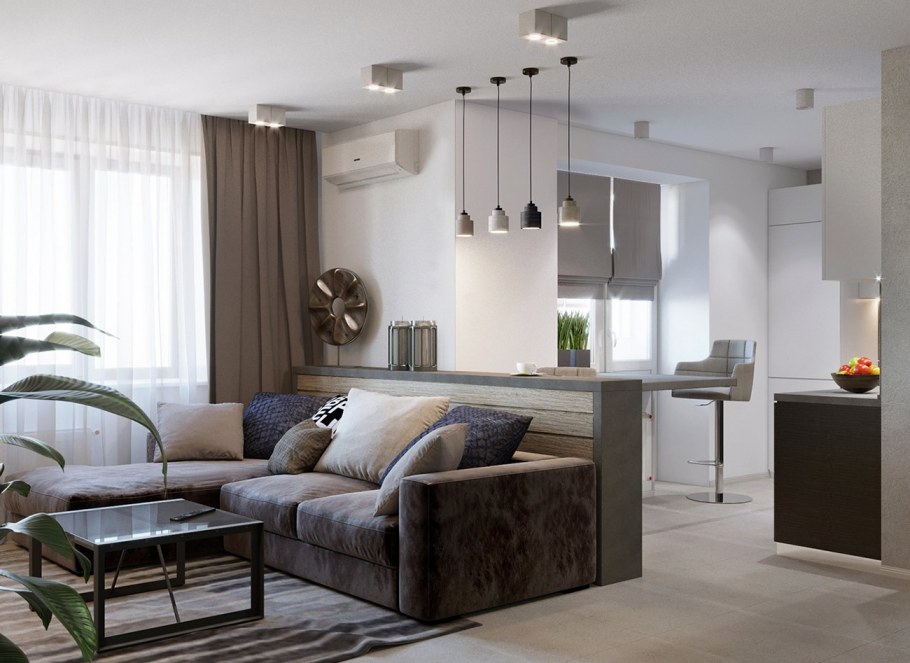 Квартира студия в бежевых тонах