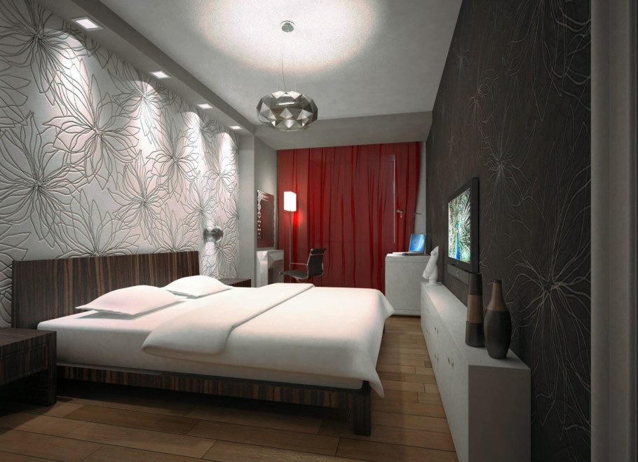 Точечные светильники в интерьере спальни