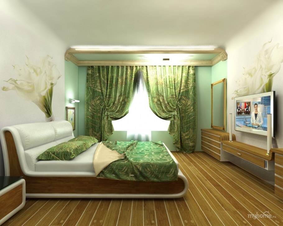 Интерьер спальни в фисташковых тонах