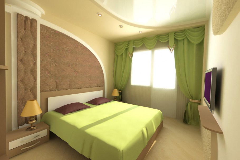 Спальня в бежево зеленых тонах