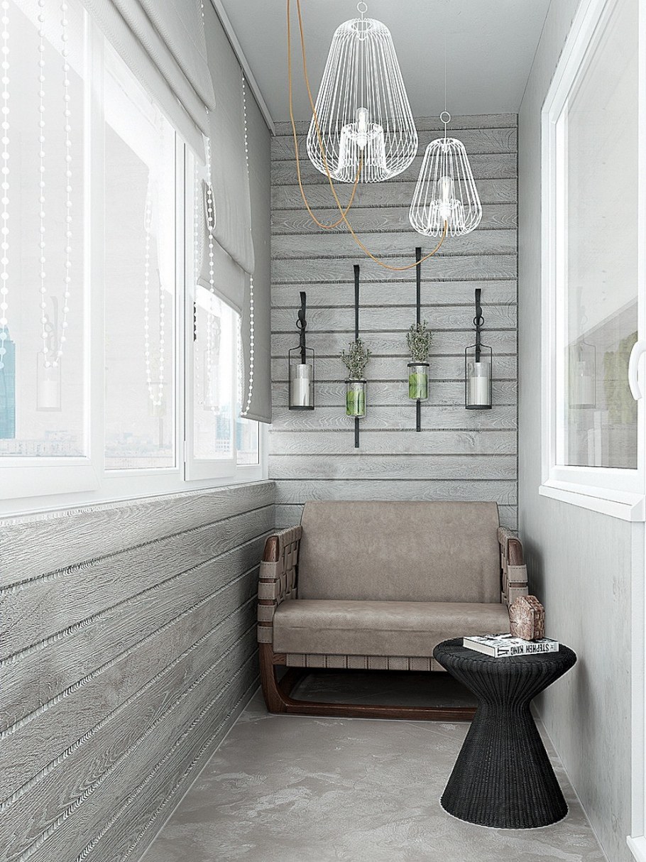 Серая вагонка на балконе