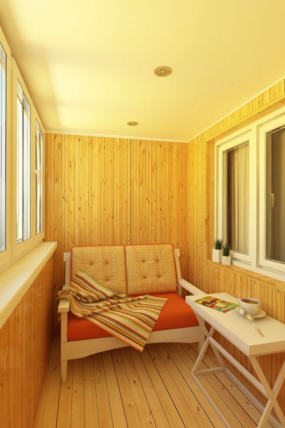 Отделка балкона деревянными рейками