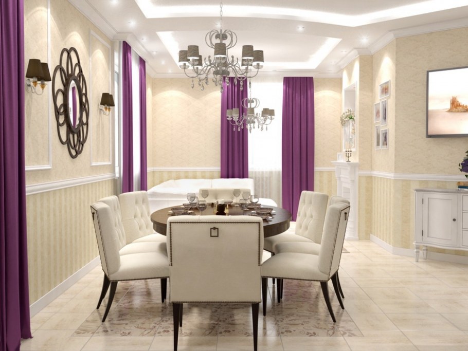 Кухня столовая в пудровых тонах