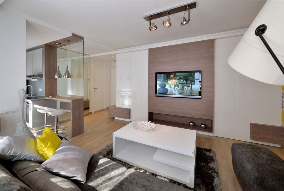 Зонирование кухни в студии 28 кв.м