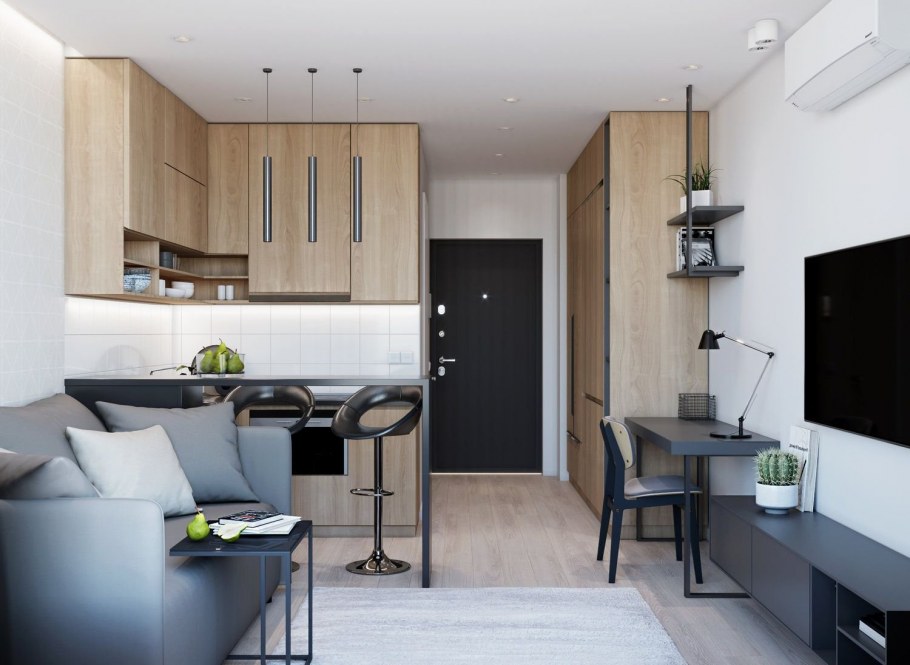 Планировка студии 26 кв.м с балконом