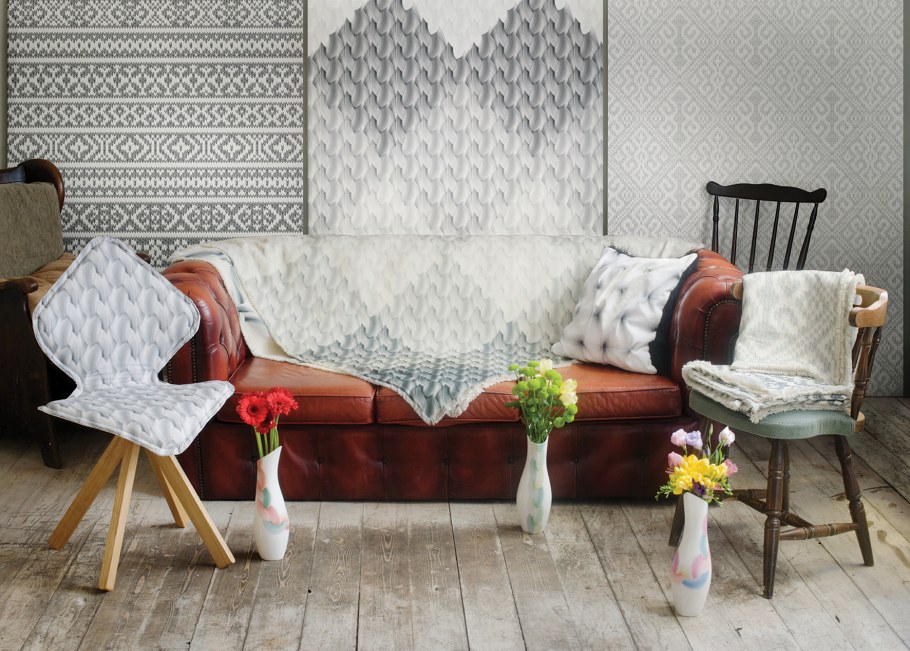Вязаные обои на стены в интерьере