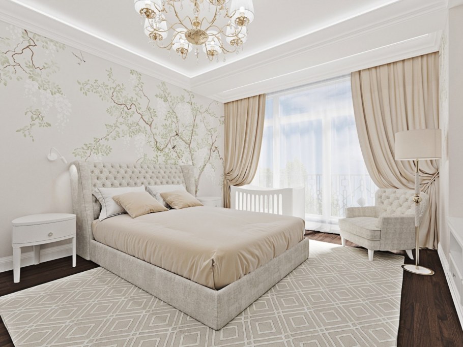 Красивый интерьер спальни в светлых тонах