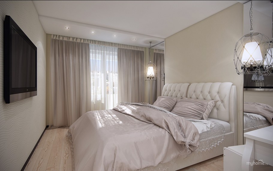 Бело бежевая спальня