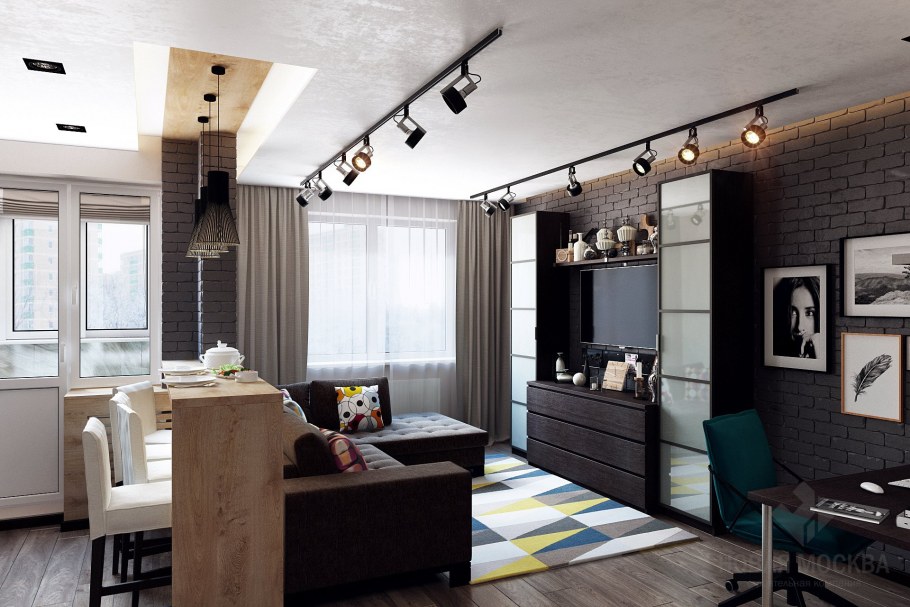 Кухня гостиная лофт в хрущевке