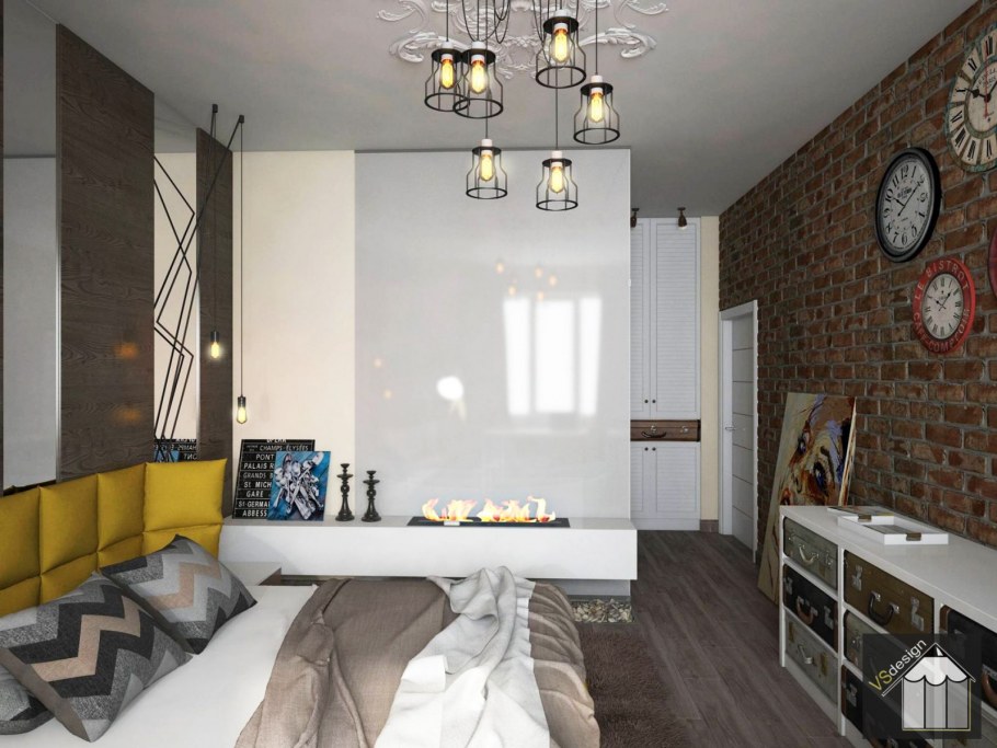 Спальня в стиле лофт в квартире хрущёвка