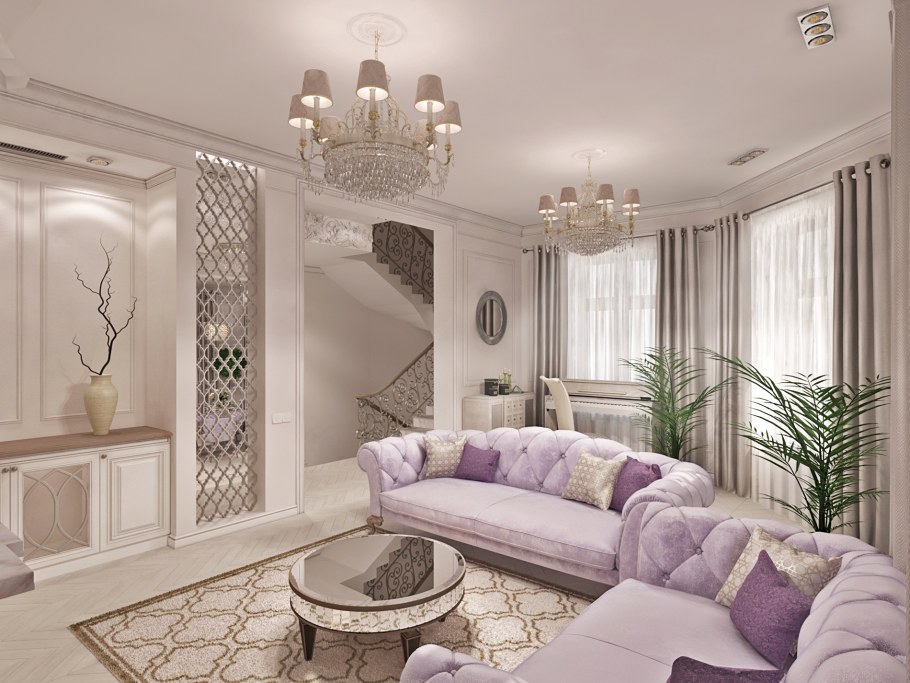 Гостиная 17 кв м классика в светлых тонах