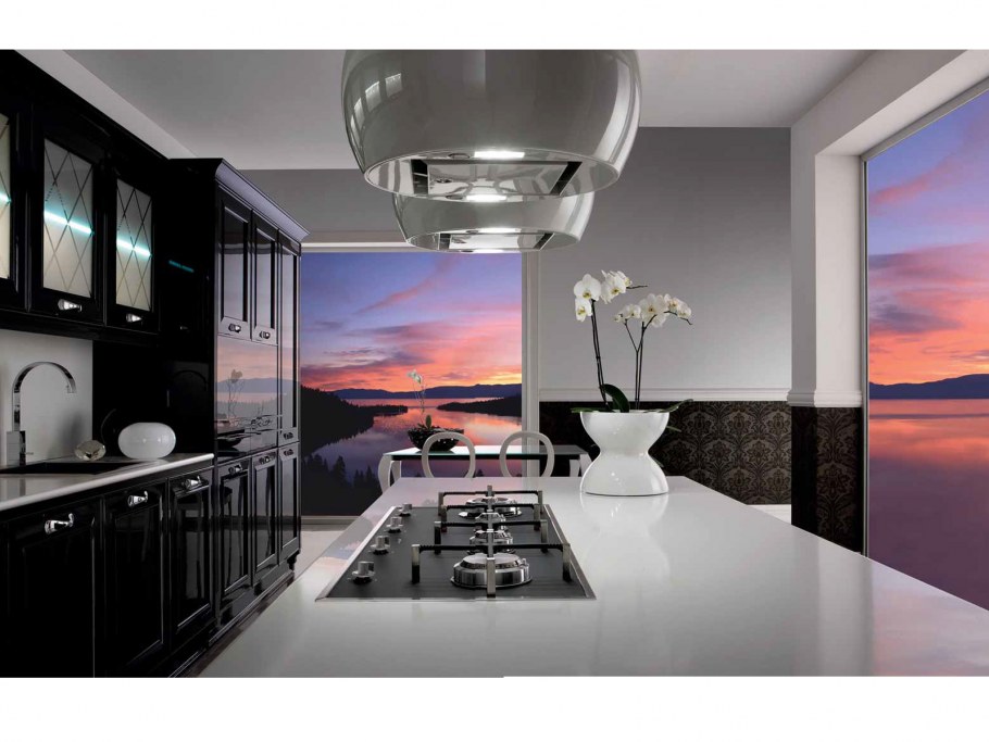 Кухня в черно фиолетовом цвете