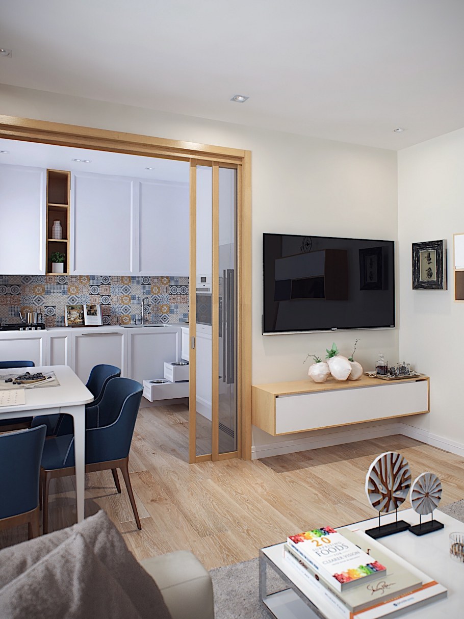 Зонирование в студии кухня и гостиная