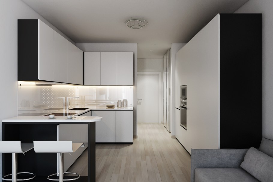 Интерьер прямоугольной студии