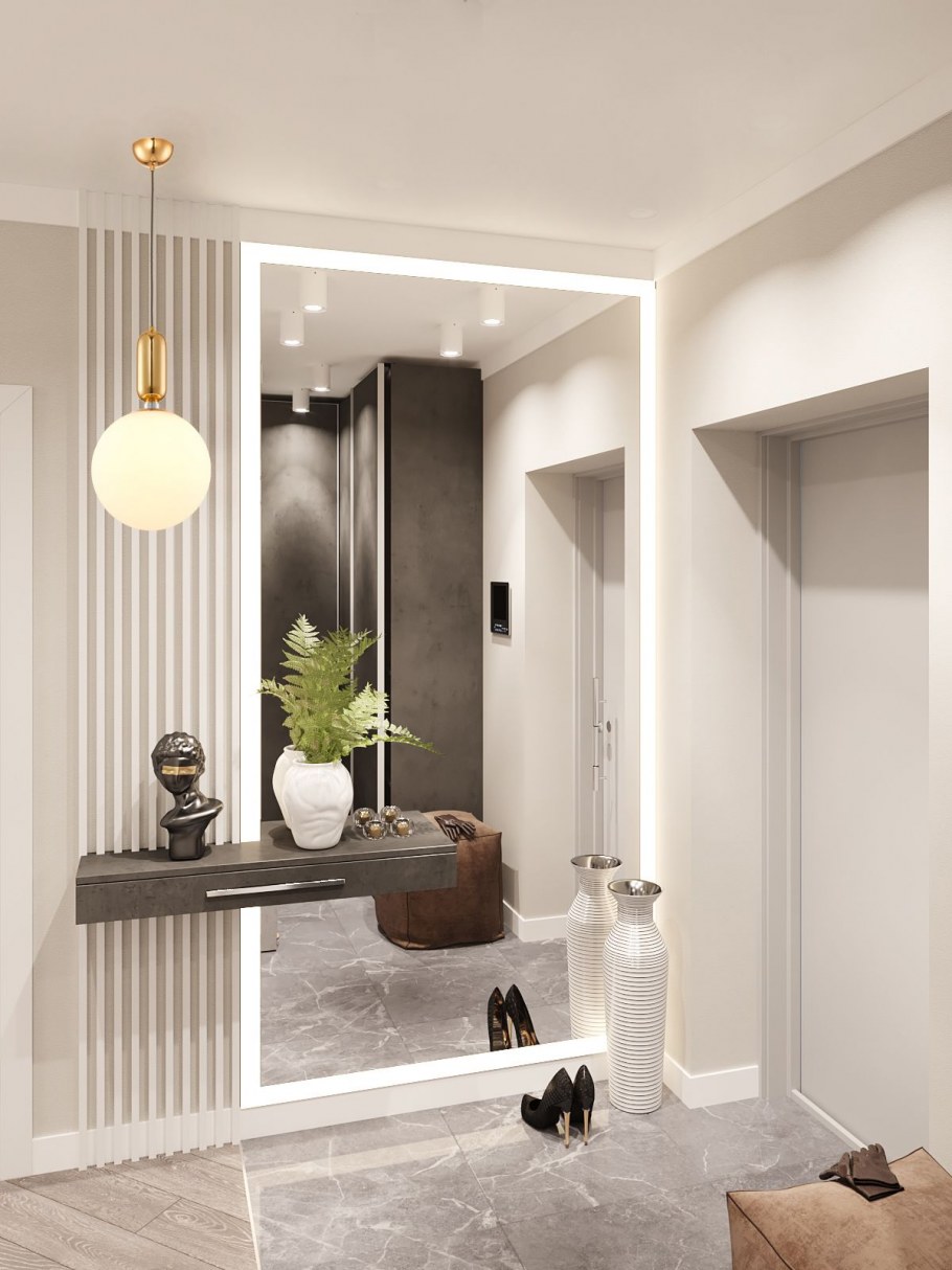 Прихожая с зеркалом в современном стиле