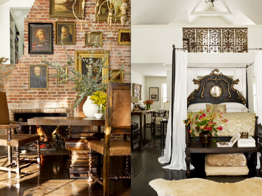 Гостиная в колониальном стиле с камином