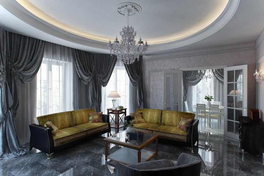 Гостиная с эркером в классическом стиле