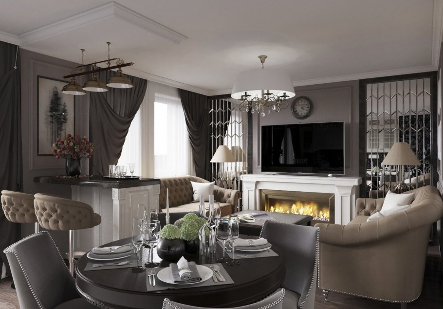 Гостиная столовая арт деко