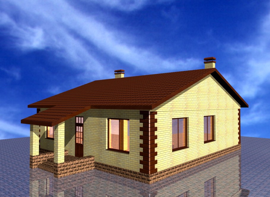 Одноэтажный дом с крыльцом