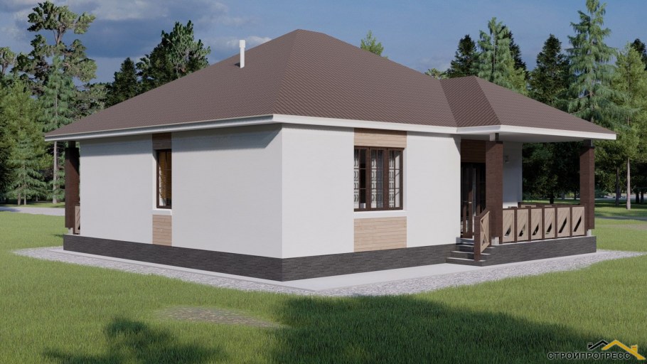 Одноэтажный дом 10х10 с террасой