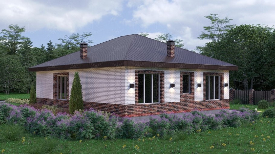 Одноэтажный дом с крыльцом