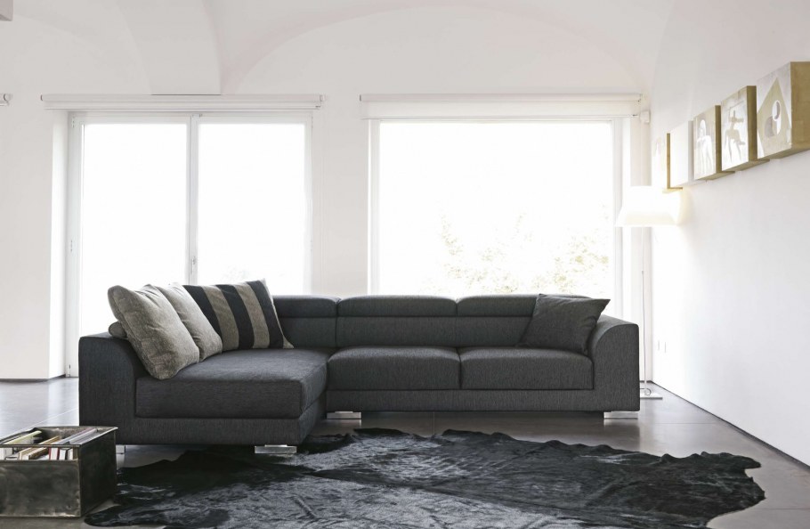 Диван с оттоманкой темно серый